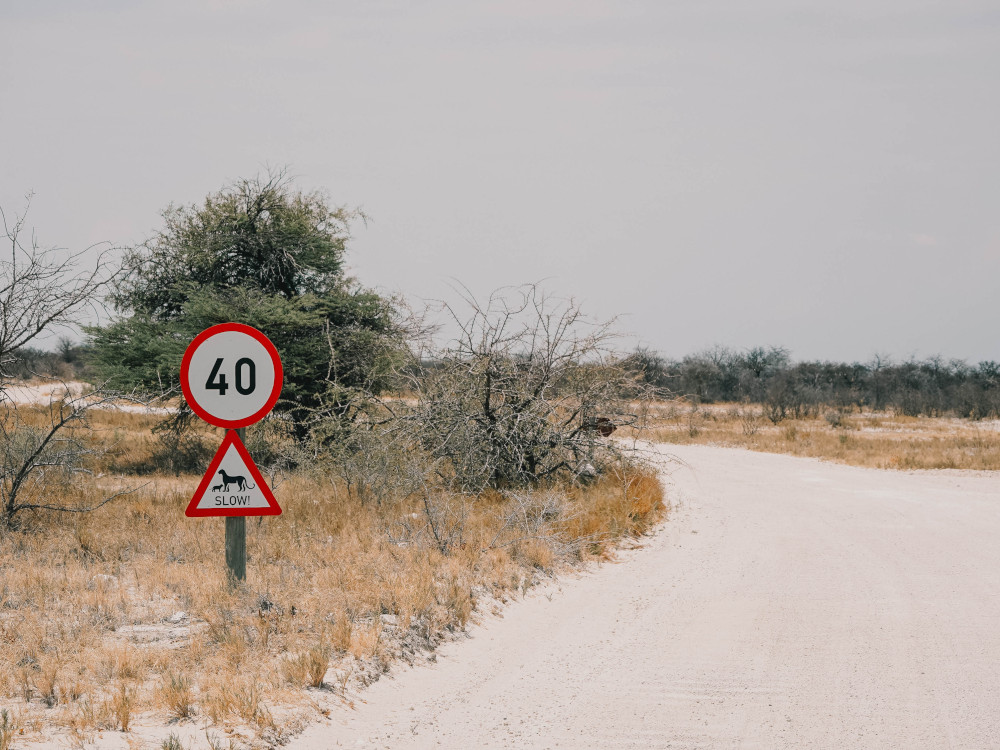 Waarschuwingsbord in Namibië